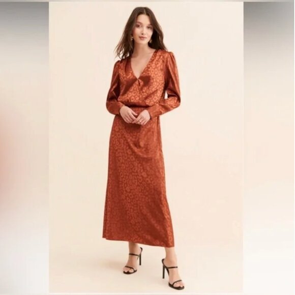 FAVORITE DAUGHTER Rust Tone on Leopard Print Joan Maxi Dress Size Small - Picture 3 of 11